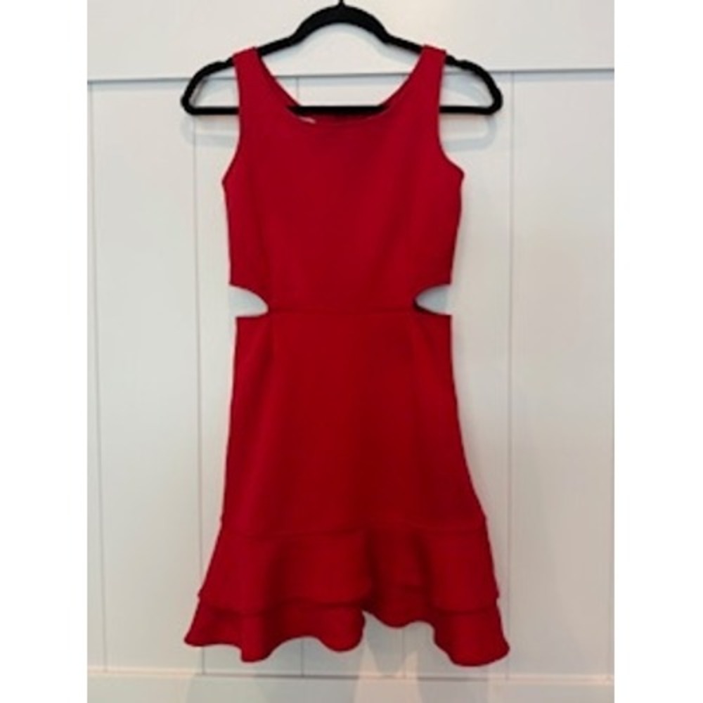 Zac‎ Posen Red Ruffle Hem Dress Cutout Sleeveless Party Cocktail Size 14